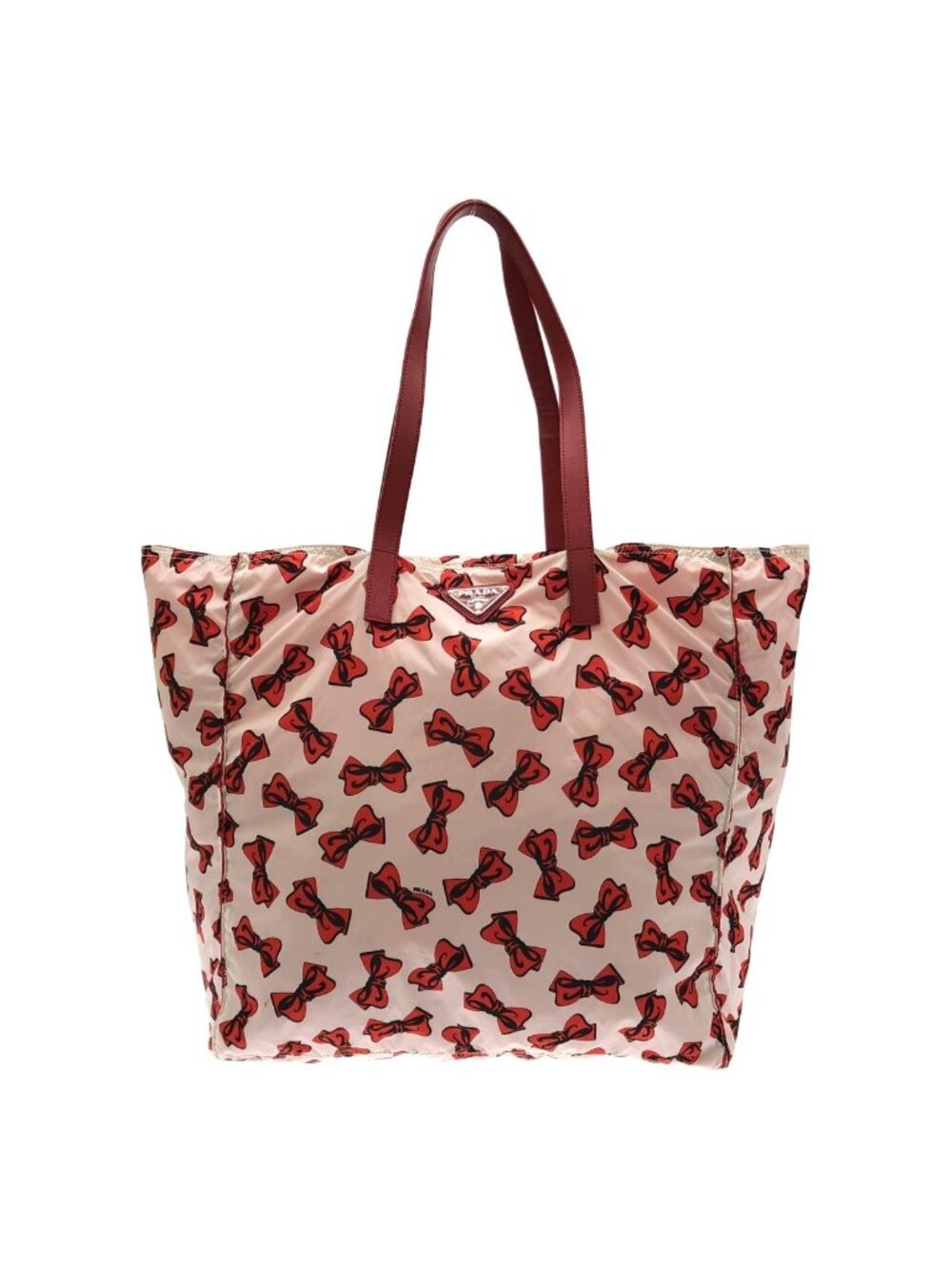 Prada Hawaii Limited Ribbon Pattern Nylon Tote Bag White Red
